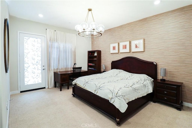 173 Biome, Irvine, CA 92618 - bedroom with light colored carpet, multiple windows, a chandelier, baseboards, and recessed lighting