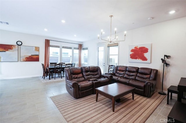 173 Biome, Irvine, CA 92618 - living area with a chandelier, recessed lighting, light tile patterned floors, and baseboards