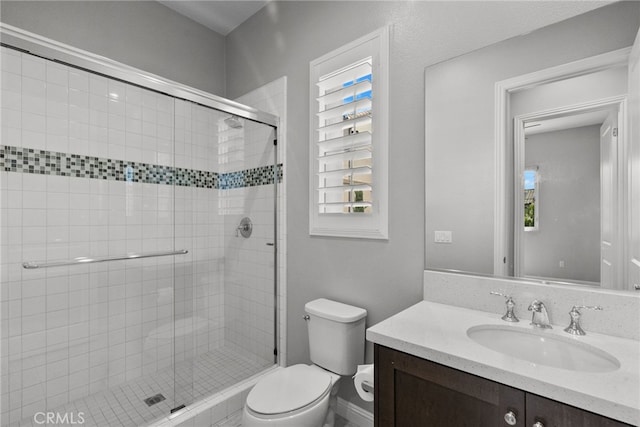 20748 Beech Cir, Porter Ranch, CA 91311 - full bath with toilet, vanity, a shower stall, and plenty of natural light