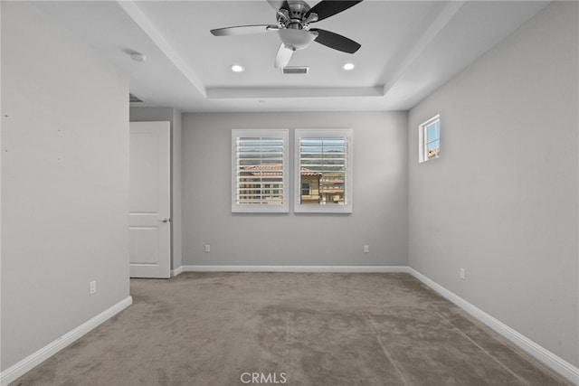 20748 Beech Cir, Porter Ranch, CA 91311 - carpeted empty room with a tray ceiling, ceiling fan, recessed lighting, and baseboards
