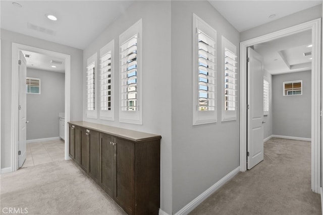20748 Beech Cir, Porter Ranch, CA 91311 - corridor with light carpet, baseboards, and recessed lighting