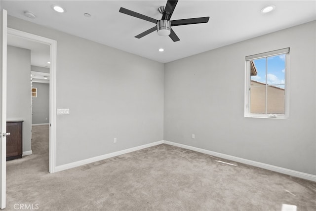 20748 Beech Cir, Porter Ranch, CA 91311 - empty room featuring carpet, ceiling fan, baseboards, recessed lighting, and a smoke detector