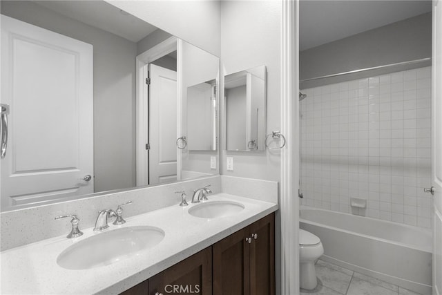 20748 Beech Cir, Porter Ranch, CA 91311 - full bath with double vanity, toilet, shower / washtub combination, and tile patterned floors
