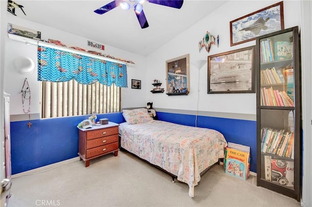 2825 W Newgrove St, Lancaster, CA 93536 - carpeted bedroom with lofted ceiling, ceiling fan, and baseboards