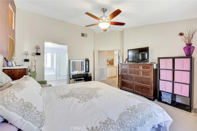 2825 W Newgrove St, Lancaster, CA 93536 - bedroom featuring ensuite bath, carpet, and ceiling fan