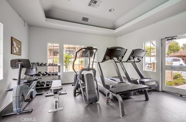 253 Gallery Way, Tustin, CA 92782 - workout area with baseboards and a raised ceiling