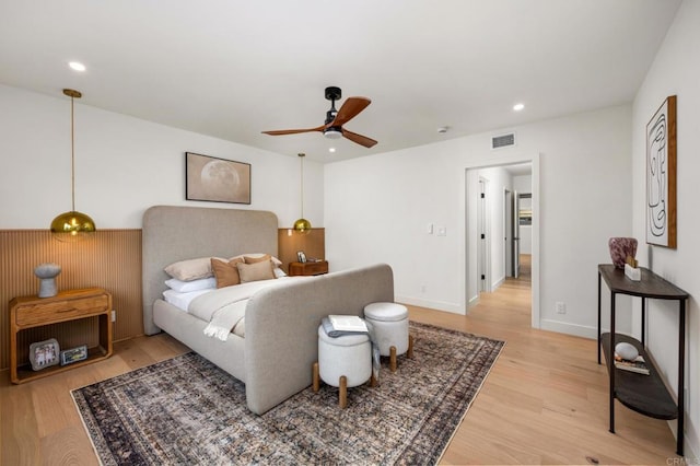 4252 Don Jose Dr, Los Angeles, CA 90008 - bedroom featuring light wood-style floors, recessed lighting, ceiling fan, and baseboards