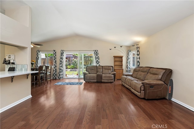 1361 Lindsey, San Jacinto, CA 92583 - living area featuring wood finished floors, vaulted ceiling, and ceiling fan