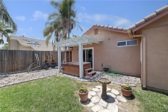 1361 Lindsey, San Jacinto, CA 92583 - view of yard featuring a hot tub, a pergola, and a patio
