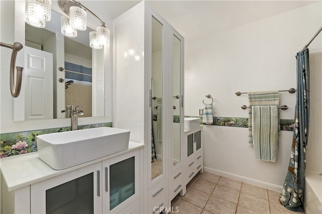 1361 Lindsey, San Jacinto, CA 92583 - bathroom featuring vanity, tile patterned flooring, and shower / bathtub combination with curtain