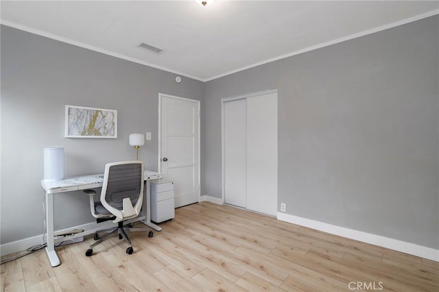 2804 W 84th St, Inglewood, CA 90305 - office featuring light wood finished floors, crown molding, and baseboards