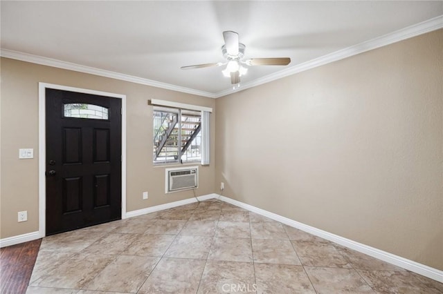 310 S Miraleste Dr Unit 69, San Pedro, CA 90732 - entryway with a wall mounted AC, crown molding, ceiling fan, and baseboards