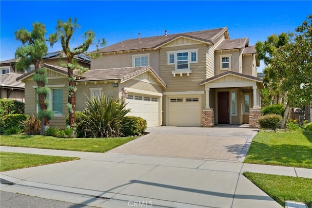12632 Chimney Rock Dr, Rancho Cucamonga, CA 91739 - craftsman-style house with driveway, a front lawn, stucco siding, and an attached garage