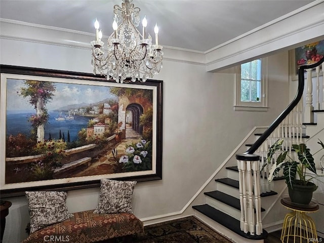 728 S Windsor Blvd, Los Angeles, CA 90005 - stairs with a chandelier and ornamental molding