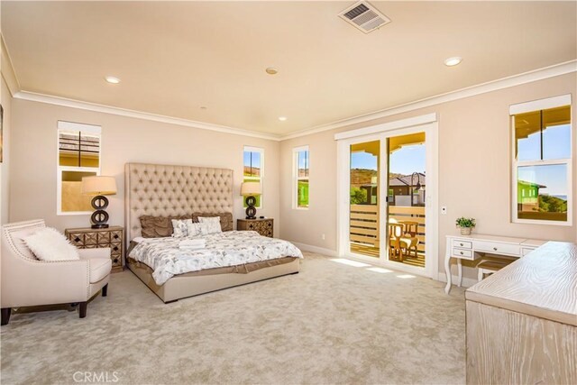71 Einstein Way, Irvine, CA 92618 - carpeted bedroom with access to outside, ornamental molding, baseboards, and recessed lighting
