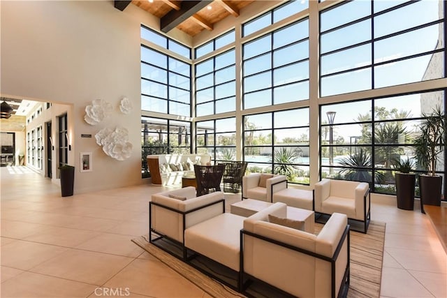 71 Einstein Way, Irvine, CA 92618 - building lobby featuring a high ceiling and beamed ceiling