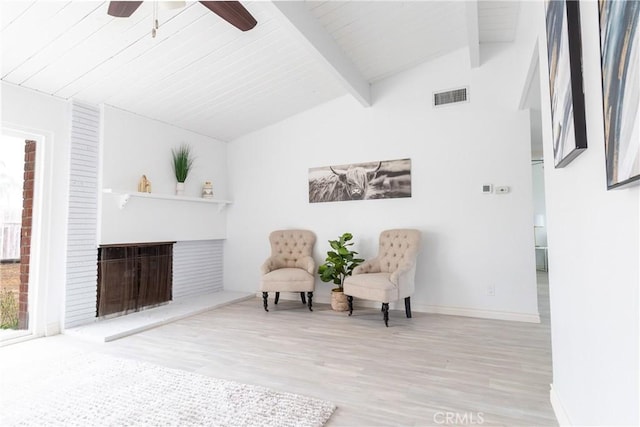 5921 Los Ramos Cir, Buena Park, CA 90620 - sitting room with ceiling fan, wood finished floors, and wooden ceiling
