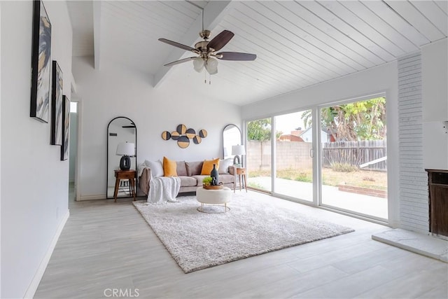 5921 Los Ramos Cir, Buena Park, CA 90620 - living room with a ceiling fan, light wood-type flooring, and a wooden ceiling with exposed beams