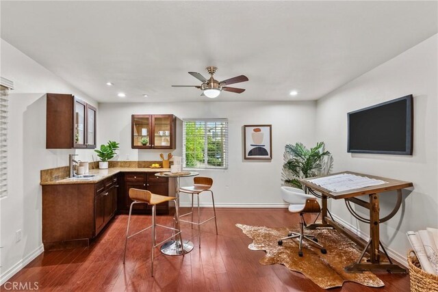 27831 Silverton Ct, Valencia, CA 91354 - home office with ceiling fan, wood-type flooring, and recessed lighting