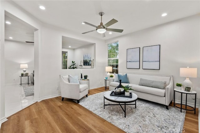 27831 Silverton Ct, Valencia, CA 91354 - living area featuring ceiling fan, wood finished floors, and recessed lighting