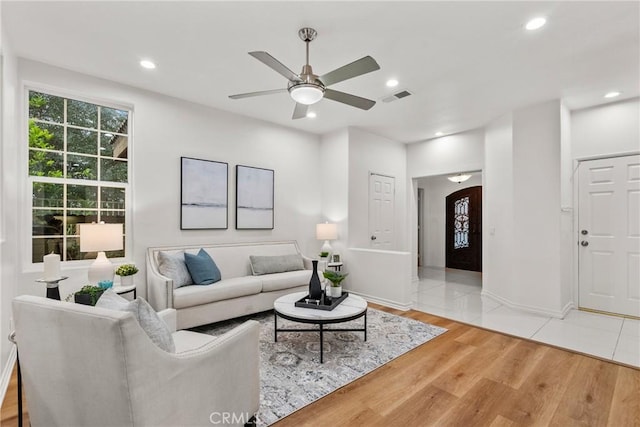 27831 Silverton Ct, Valencia, CA 91354 - living area featuring ceiling fan, light wood-type flooring, and recessed lighting