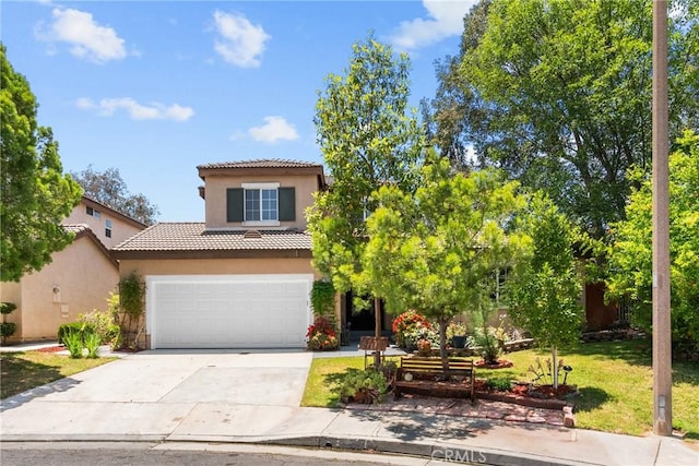 27831 Silverton Ct, Valencia, CA 91354 - view of front of property with a tile roof, stucco siding, driveway, and a front lawn