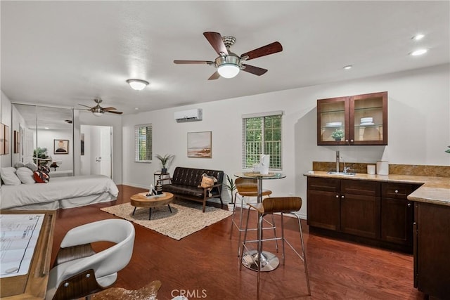 27831 Silverton Ct, Valencia, CA 91354 - bedroom with a wall mounted AC, wood finished floors, multiple windows, and recessed lighting