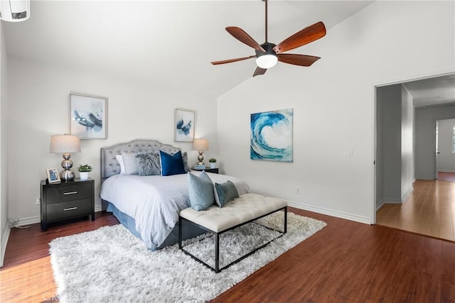 27831 Silverton Ct, Valencia, CA 91354 - bedroom featuring wood finished floors, a ceiling fan, and high vaulted ceiling