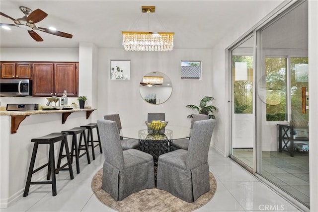 27831 Silverton Ct, Valencia, CA 91354 - dining room featuring a chandelier, a ceiling fan, light tile patterned floors, and recessed lighting