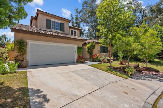 27831 Silverton Ct, Valencia, CA 91354 - mediterranean / spanish-style house with driveway, a tile roof, stucco siding, and a front lawn