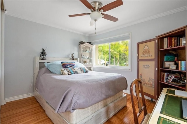 849 Shade Tree Ln, Fallbrook, CA 92028 - bedroom featuring baseboards, wood finished floors, crown molding, and ceiling fan