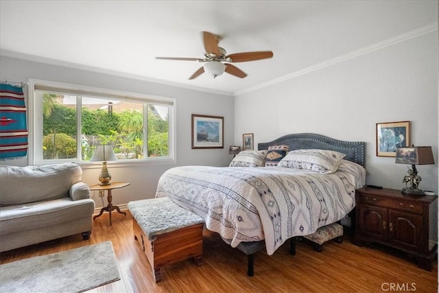 849 Shade Tree Ln, Fallbrook, CA 92028 - bedroom featuring ornamental molding, wood finished floors, ceiling fan, and baseboards