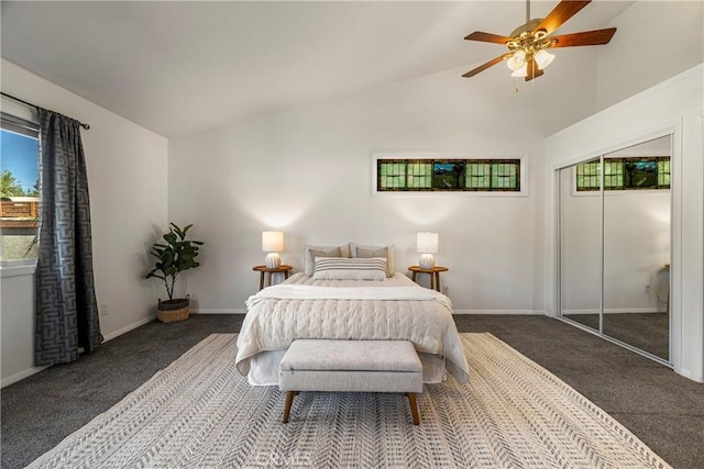1720 N Cherry St, Chico, CA 95926 - carpeted bedroom with ceiling fan, high vaulted ceiling, and a closet