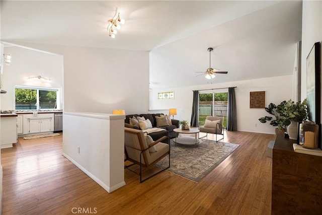 1720 N Cherry St, Chico, CA 95926 - living area with plenty of natural light, a ceiling fan, light wood-style flooring, and lofted ceiling
