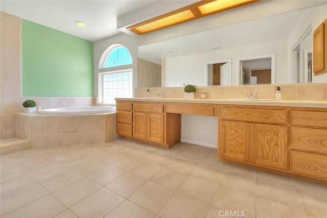 8250 Snow Cap Ave, Pinon Hills, CA 92372 - bathroom featuring tile patterned floors, double vanity, and a garden tub