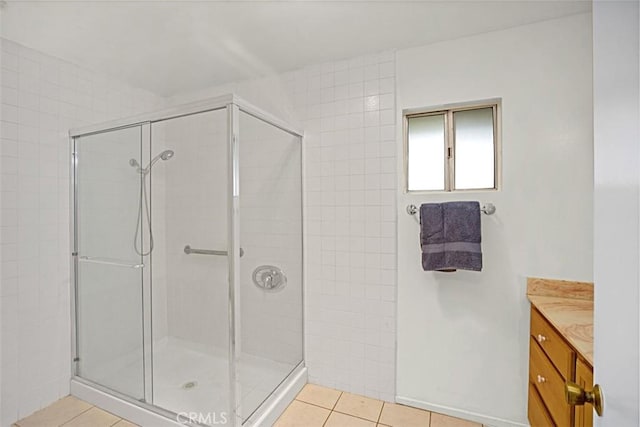 27262 Via Callejon Unit B, San Juan Capistrano, CA 92675 - full bathroom with a shower stall, vanity, and tile patterned floors