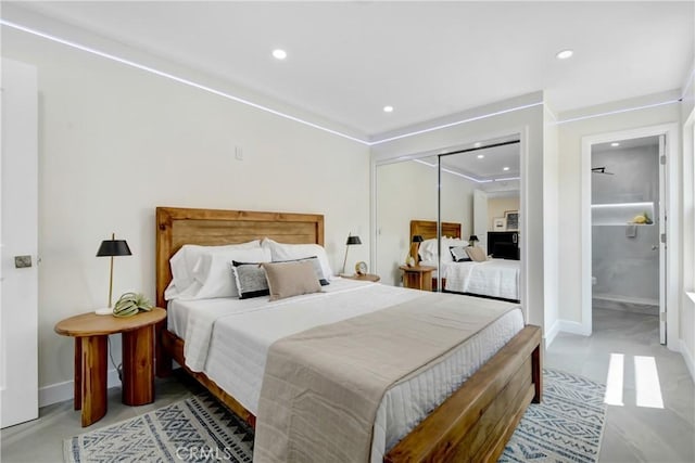 1024 E Dore St, West Covina, CA 91792 - bedroom featuring recessed lighting, a closet, baseboards, and ensuite bath