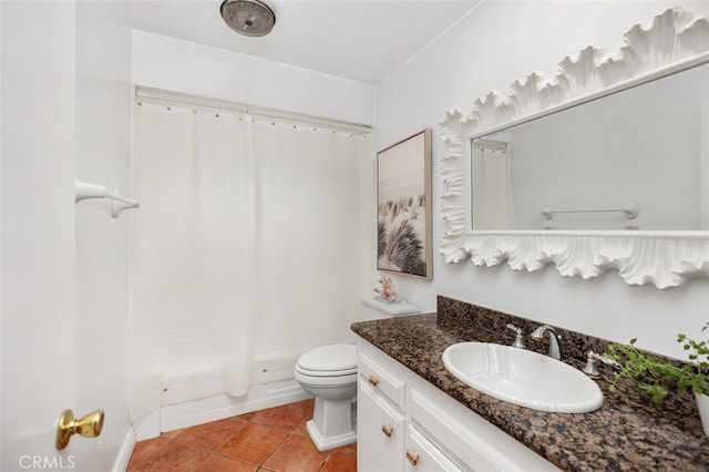 5245 Grandview Ave, Yorba Linda, CA 92886 - bathroom featuring vanity, toilet, shower / bath combination with curtain, and tile patterned flooring