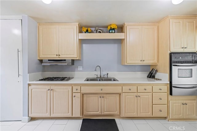 7417 Ponce Ave, West Hills, CA 91307 - kitchen featuring light brown cabinetry, appliances with stainless steel finishes, and a sink