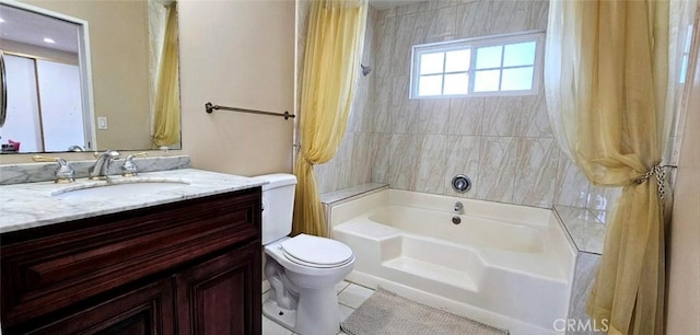 9715 Raven Cir, Fountain Valley, CA 92708 - bathroom with toilet, vanity,  shower combination, and tile patterned floors