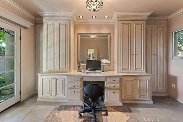 3492 Circle Rd, San Bernardino, CA 92405 - office featuring crown molding and baseboards