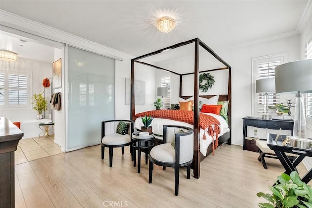 6038 Grace St, Chino, CA 91710 - bedroom featuring light wood finished floors and ornamental molding