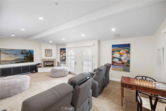 911 Buena Vis Unit 1, San Clemente, CA 92672 - living area with a lit fireplace, baseboards, and recessed lighting