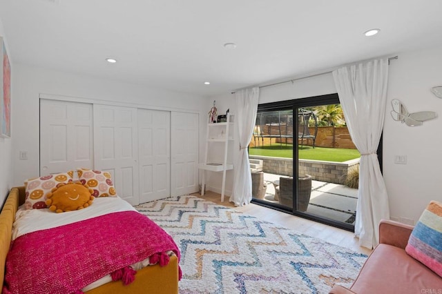 1368 Hymettus Ave, Encinitas, CA 92024 - bedroom featuring access to exterior, a closet, wood finished floors, and recessed lighting