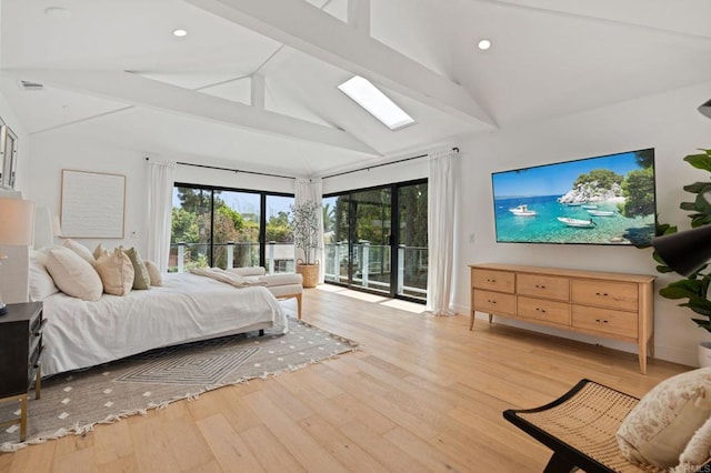 1368 Hymettus Ave, Encinitas, CA 92024 - bedroom featuring access to outside, light wood-style flooring, a skylight, and recessed lighting
