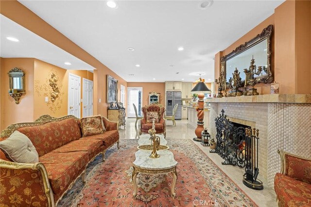 16900 Mayall St, North Hills, CA 91343 - living area with recessed lighting and a fireplace with flush hearth