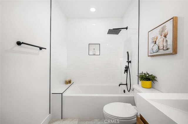 3209 Lakeknoll Dr, Fullerton, CA 92835 - bathroom featuring toilet, shower / bathtub combination, and vanity