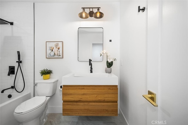 3209 Lakeknoll Dr, Fullerton, CA 92835 - full bath with vanity, baseboards, toilet, and shower / washtub combination