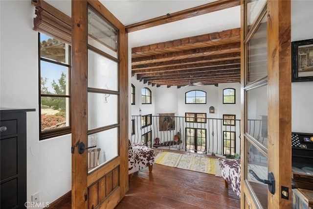 4950 Davenport Creek Rd, San Luis Obispo, CA 93401 - doorway featuring beam ceiling and hardwood / wood-style flooring