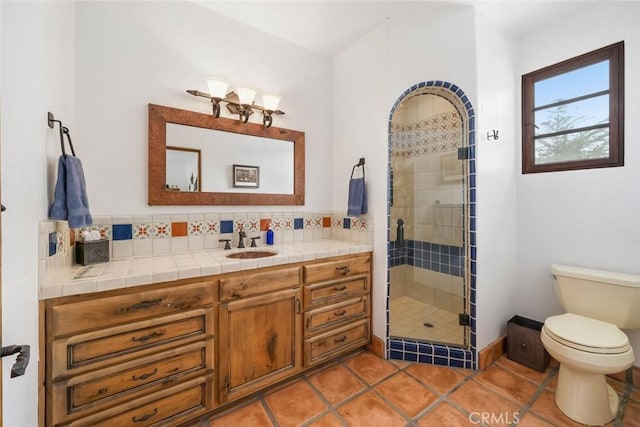 4950 Davenport Creek Rd, San Luis Obispo, CA 93401 - full bathroom featuring vanity, a shower stall, and tasteful backsplash